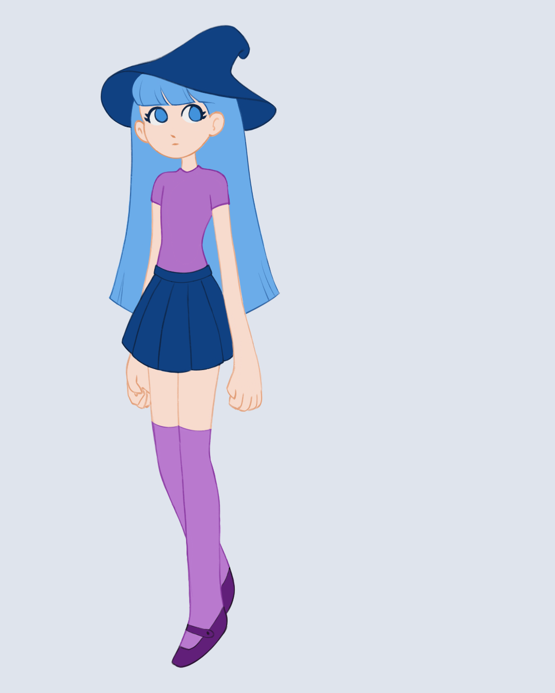 blue-haired witch on blue background