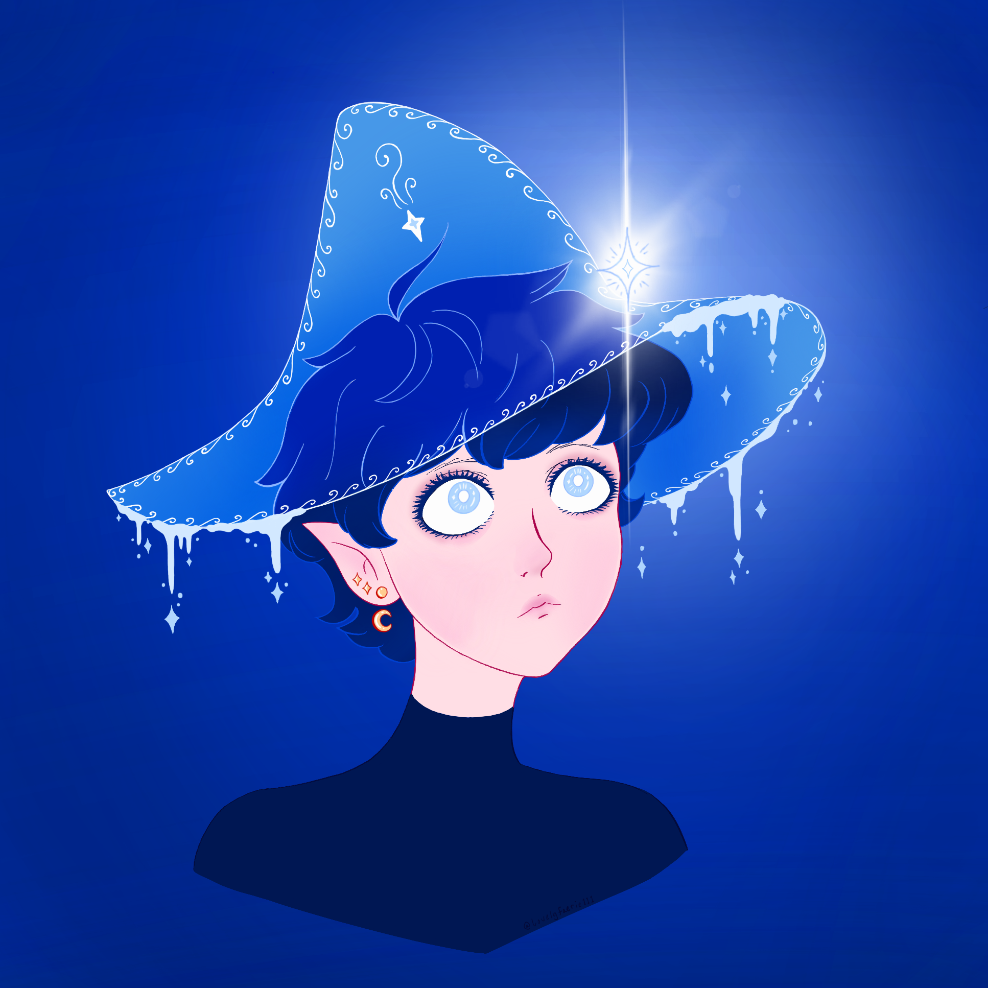 winter witch looking into light
